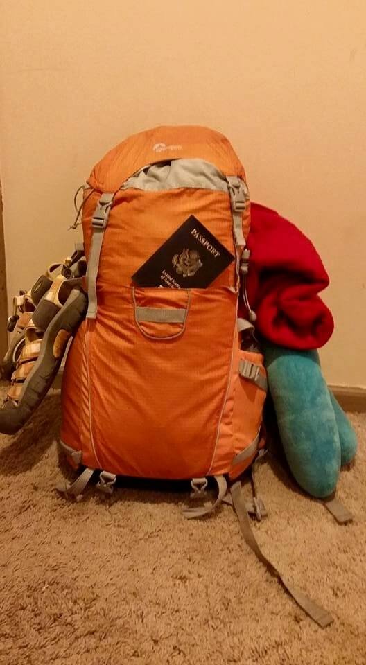 backpack ready for two weeks in Colombia